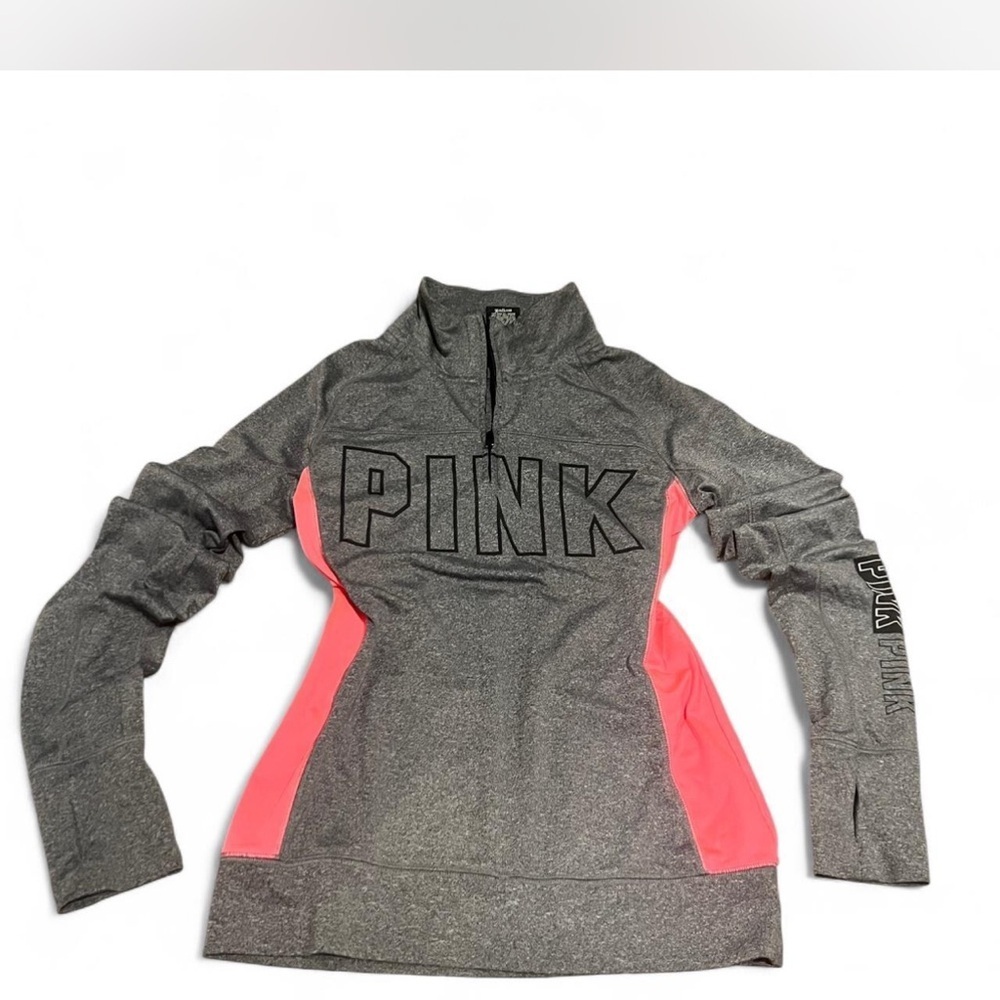 Victoria's Secret PINK Gray and Pink Long sleeve Sweatshirt with Thumbholes